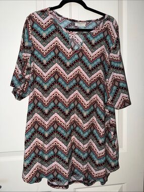Bobbie Brooks Pink and Teal Chevron Tunic Top